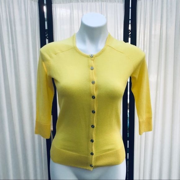 Tory Burch Yellow Wool Lana Cardigan - Picture 1 of 12